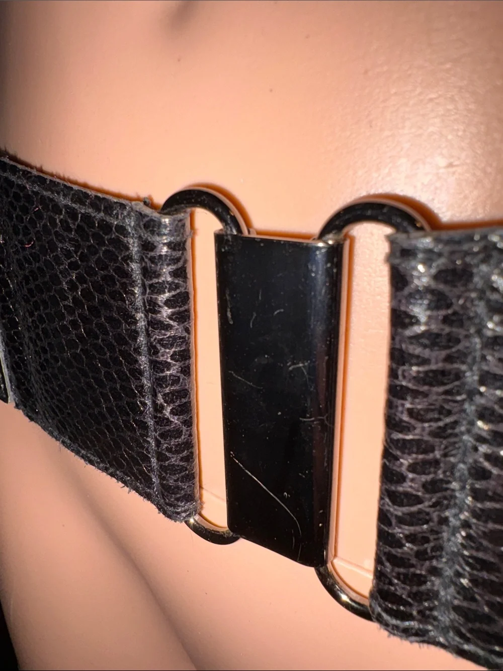Vintage Black Wide Elastic Belt with Snaps & Metal Detail Large/34 Inch Waist